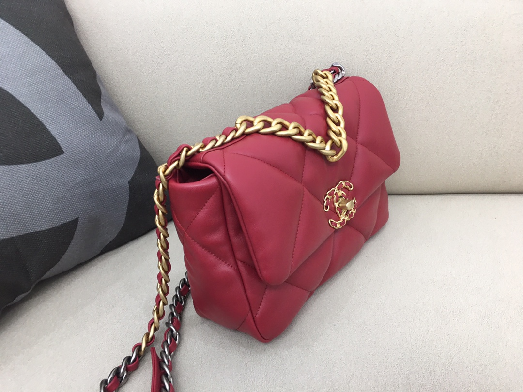 Lambskin 19 Handbag Flap Bag AS1160 Dark Red